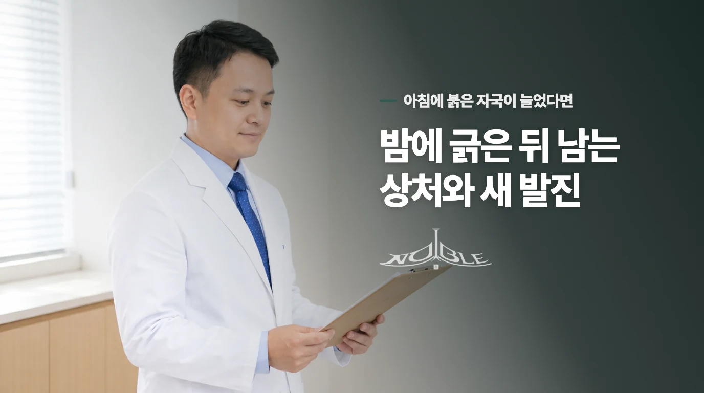 밤에 긁은 뒤 남는 상처와 새 발진