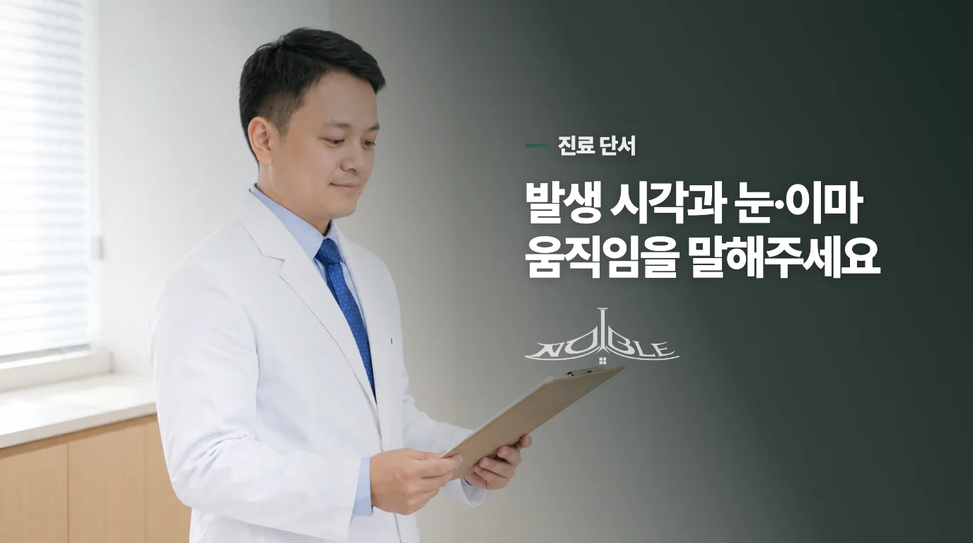 발생 시각과 눈·이마·입의 움직임을 진료에서 설명하세요
